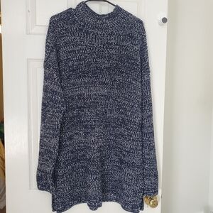 Gap Oversized Tunic Navy Blue Sweater Dress Chunky Knit Tapestry Mock Neck SZ:XL